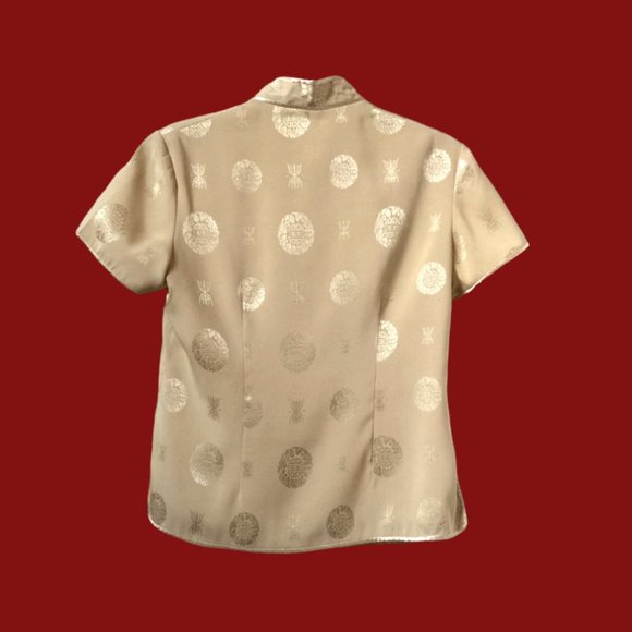 DONATED  100% Silk Oriental Top Antique Gold Intricate - Picture 2 of 2